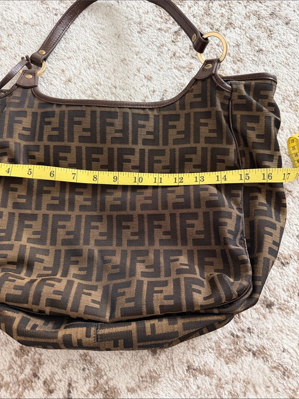 Fendi Brown Monogram Canvas Shoulder Bag with Logo Charm